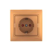 Розетка 1-м СП Mira 16А IP20 с заземл. защ. шторки со вставкой керамика зол. метал. LEZARD 701-1313-124